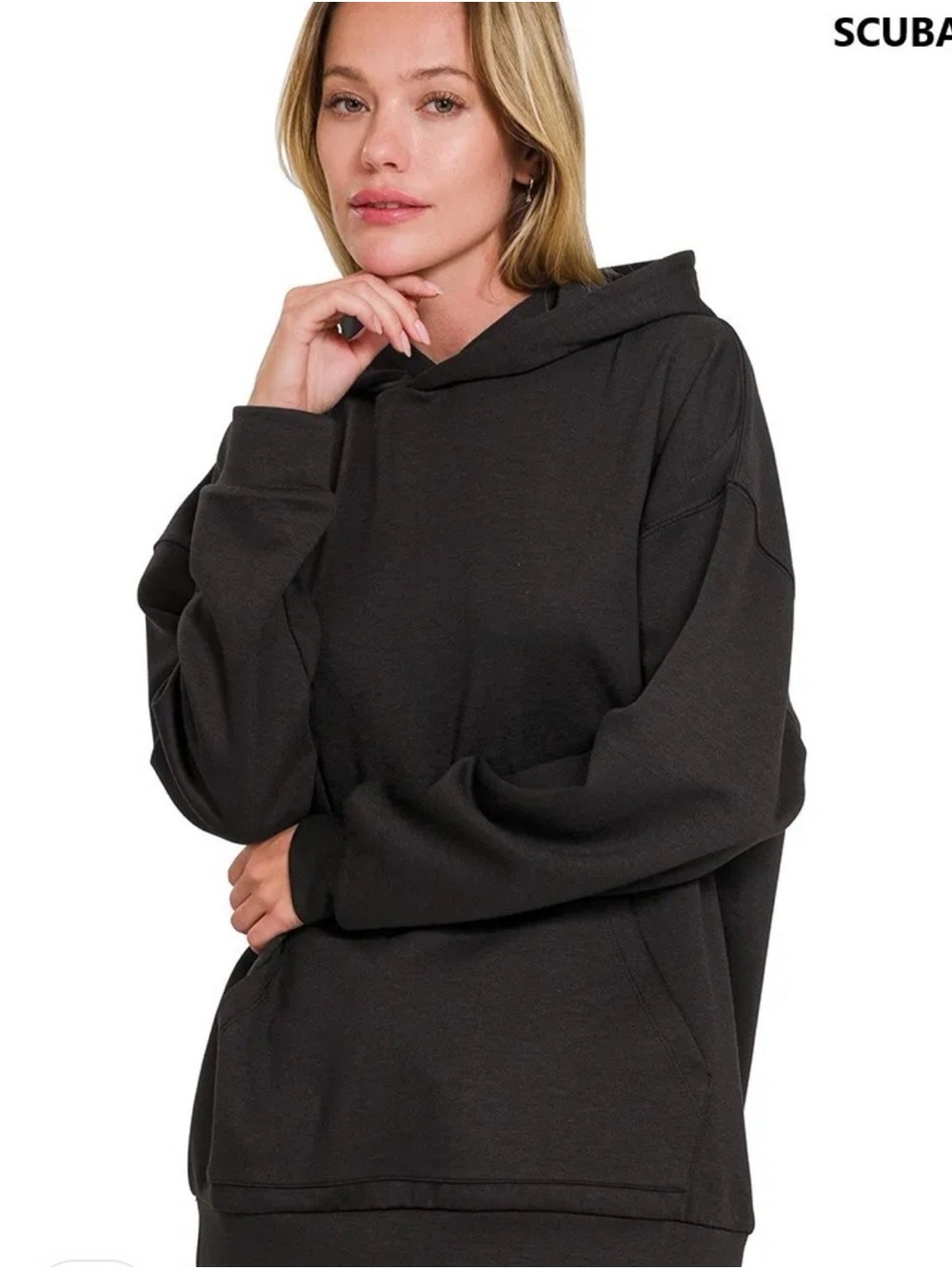 Zenana Relaxed Black Scuba Hoodie
